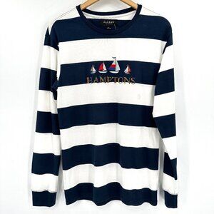 PacSun Navy Striped Nautical Long Sleeve Cotton Hamptons Embroidered Small Top